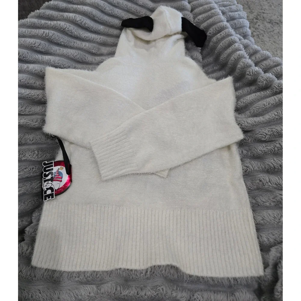 Justice Peanuts Snoopy Fuzzy Eyelash Knit Hooded Sweater Girls Small 7/8 White